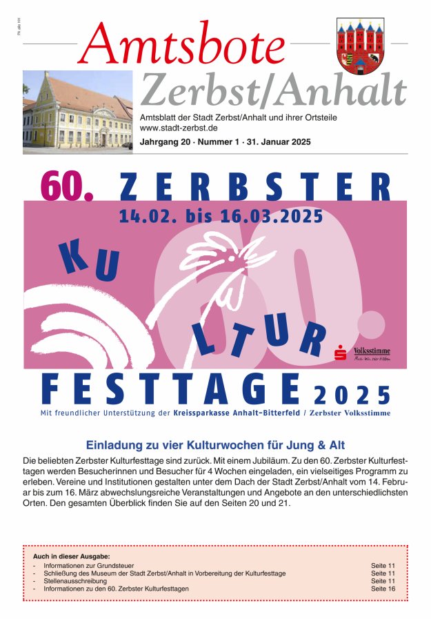 Amtsbote Zerbst/Anhalt – Amtsblatt der Stadt Zerbst/Anhalt und ihrer Ortsteile Titelblatt 01/2025