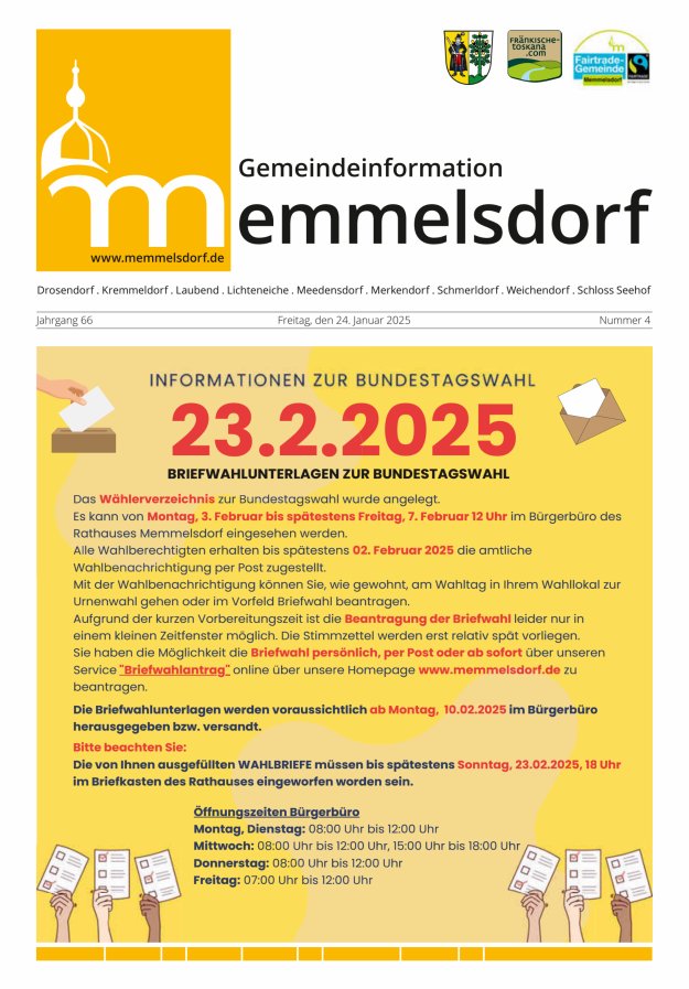 Mitteilungsblatt der Gemeinde Memmelsdorf Titelblatt 04/2025