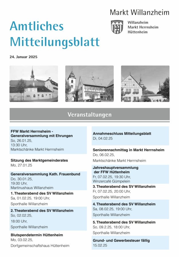 Amtliches Mitteilungsblatt des Marktes Willanzheim Titelblatt 02/2025