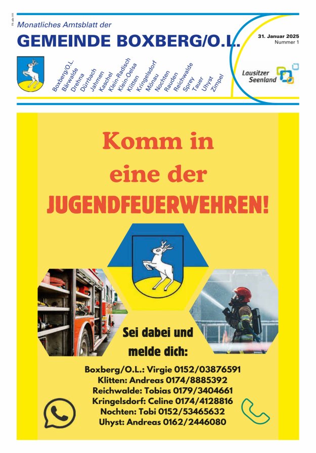 Monatliches Amtsblatt der Gemeinde Boxberg/O.L. Titelblatt 01/2025