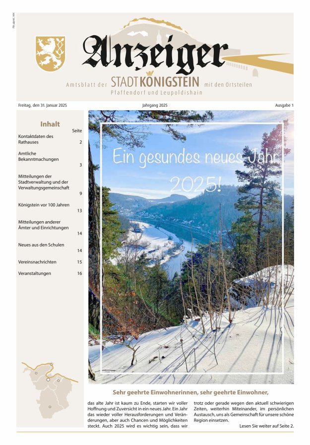 Amtsblatt der Stadt Königstein Titelblatt 01/2025
