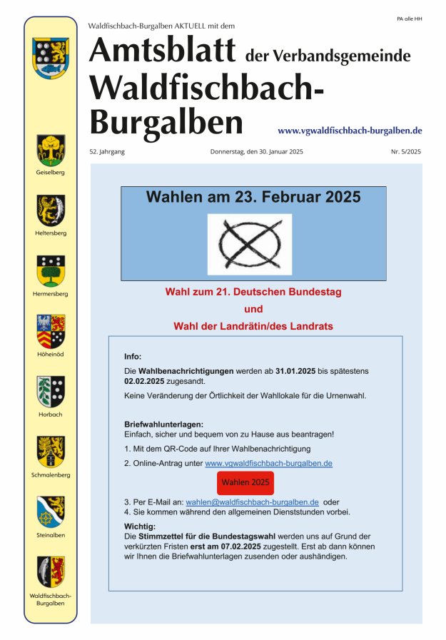 Amtsblatt der Verbandsgemeinde Waldfischbach-Burgalben Titelblatt 05/2025