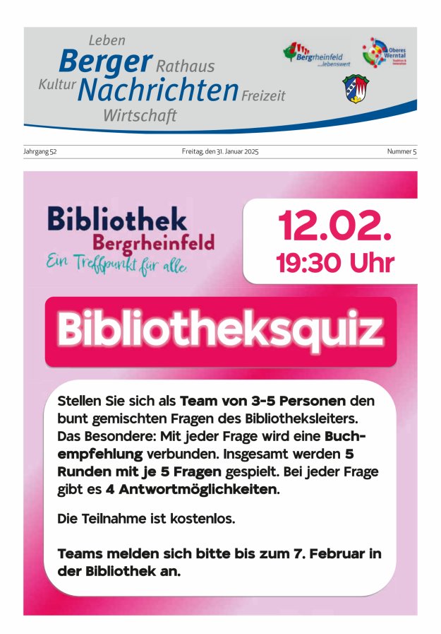 Berger Nachrichten, Bergrheinfeld Titelblatt 05/2025