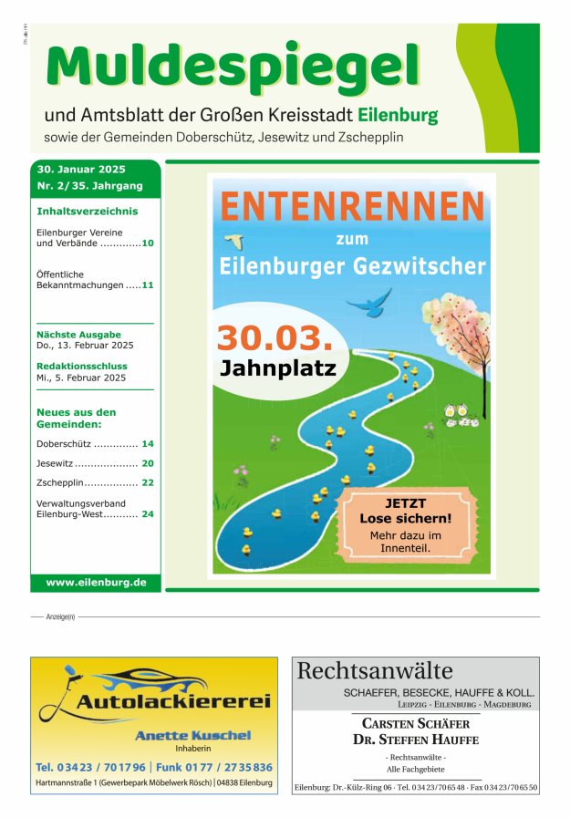 Muldespiegel und Amtsblatt der Großen Kreisstadt Eilenburg und der Gemeinden Titelblatt 02/2025