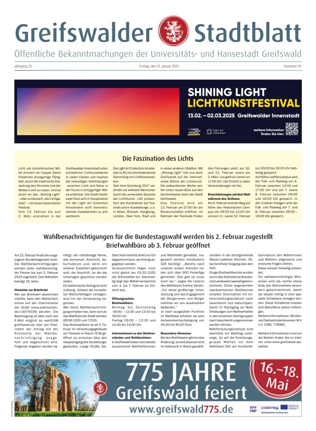 Greifswalder Stadtblatt Titelblatt 01/2025