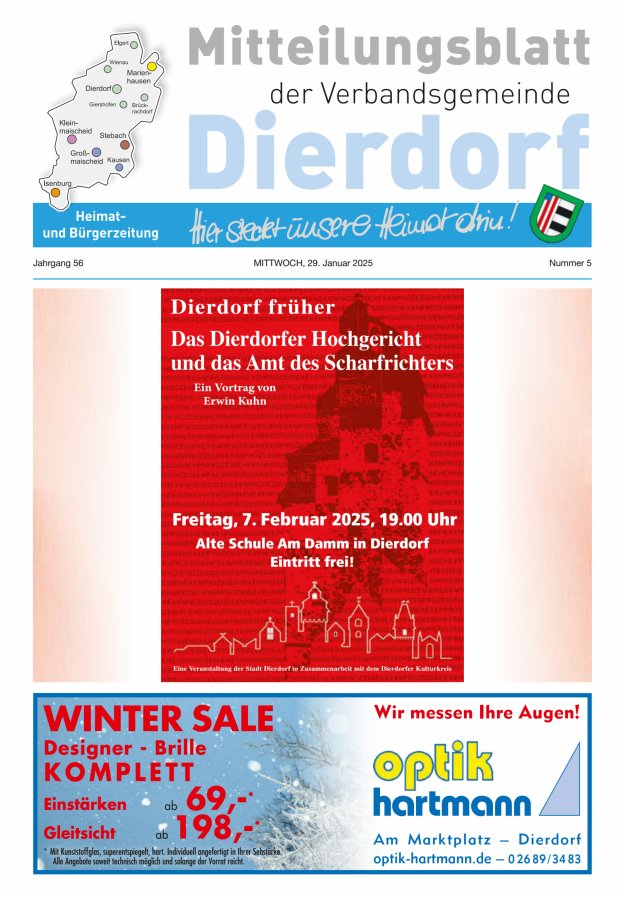 Mitteilungsblatt der Verbandsgemeinde Dierdorf Titelblatt 05/2025