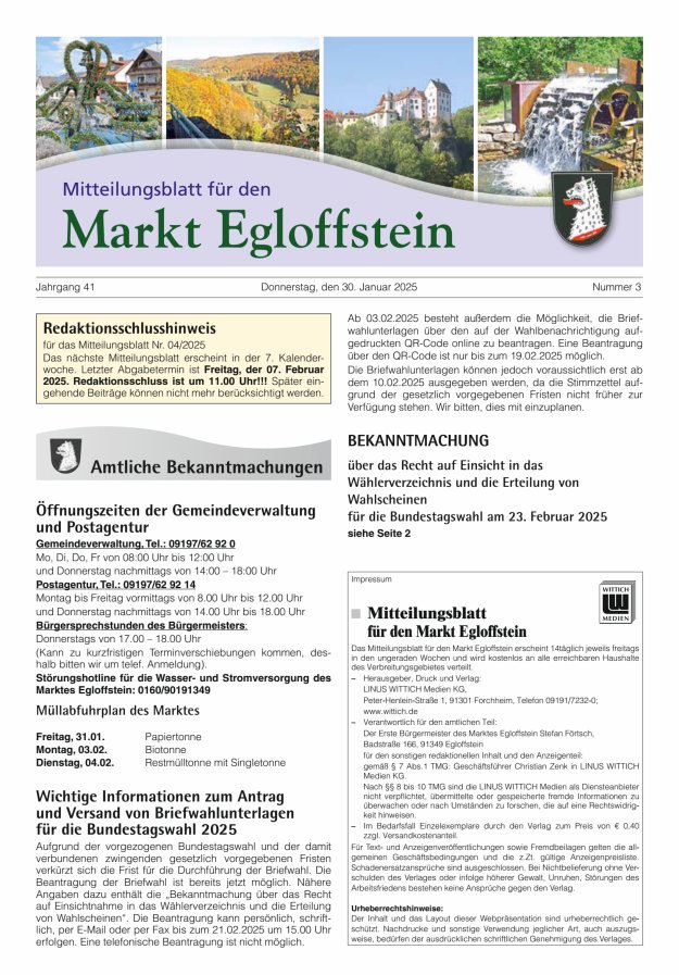 Mitteilungsblatt für den Markt Egloffstein Titelblatt 03/2025