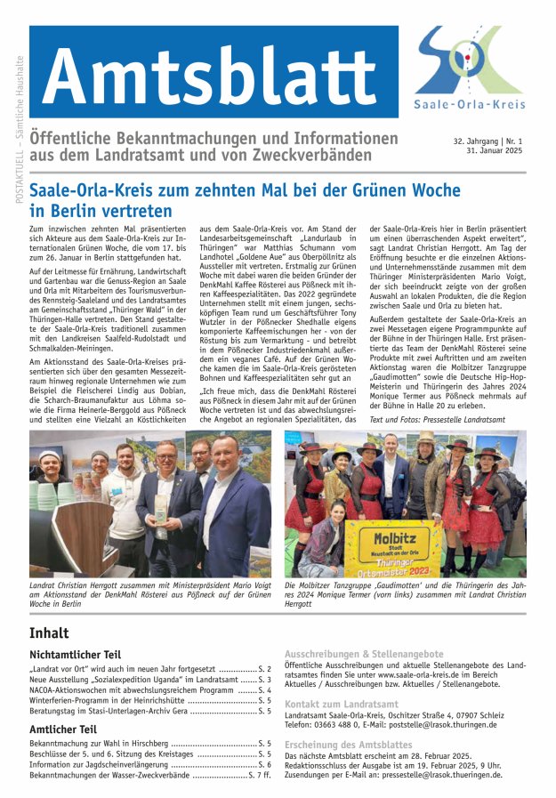 Amtsblatt des Saale-Orla-Kreises Titelblatt 01/2025