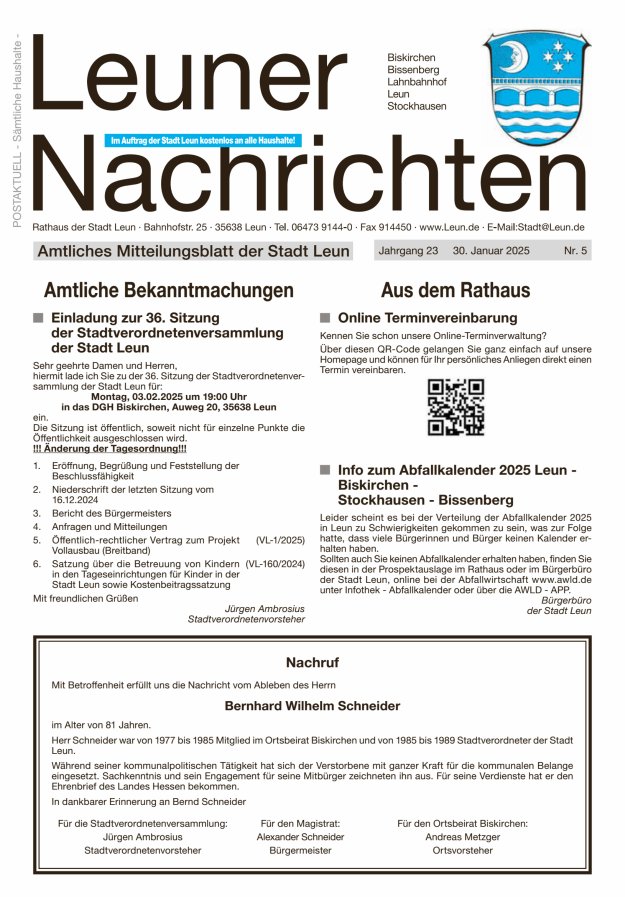 Leuner Nachrichten Titelblatt 05/2025