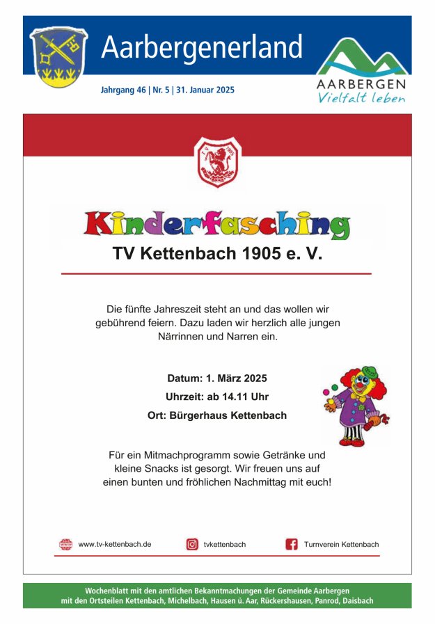 Aarbergenerland - Wochenblatt mit den amtlichen Bekanntmachungen Titelblatt 05/2025