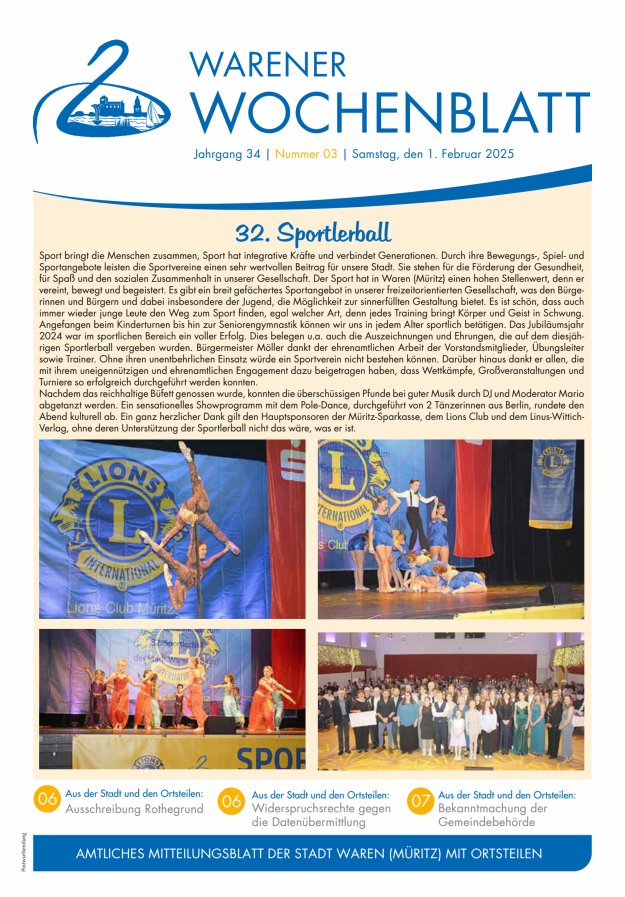 Warener Wochenblatt Titelblatt 03/2025