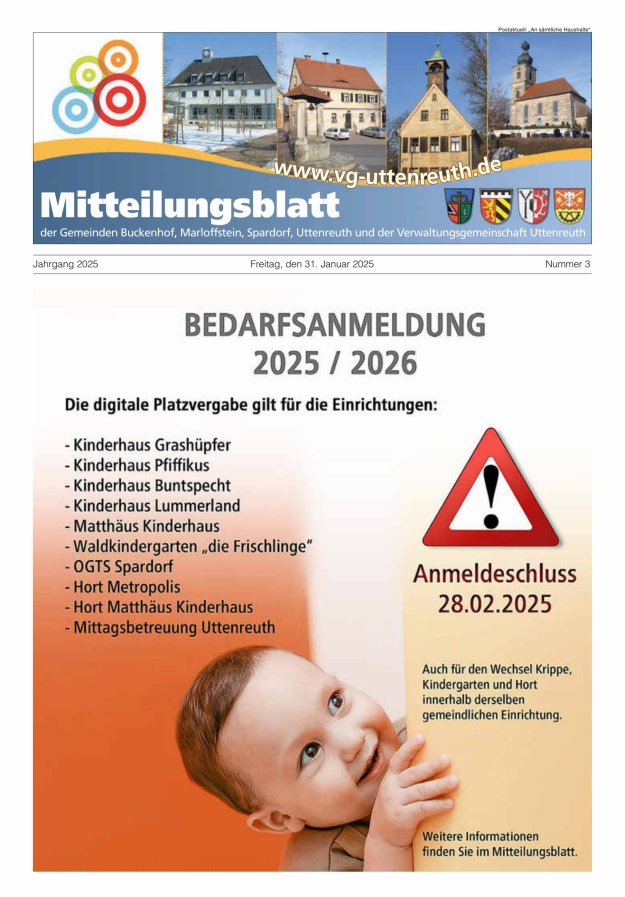 Mitteilungsblatt der Verwaltungsgemeinschaft Uttenreuth Titelblatt 03/2025