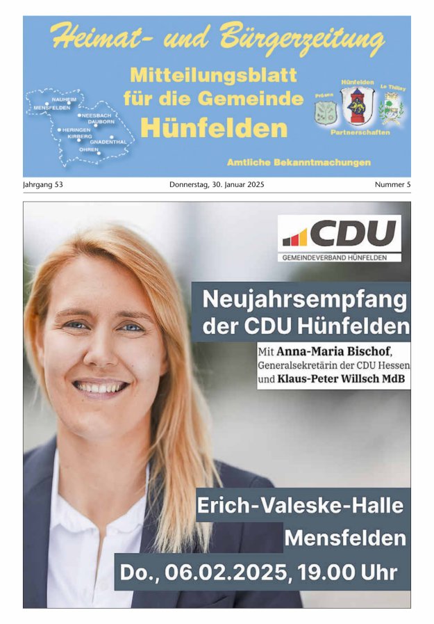 Mitteilungsblatt für die Gemeinde Hünfelden Titelblatt 05/2025