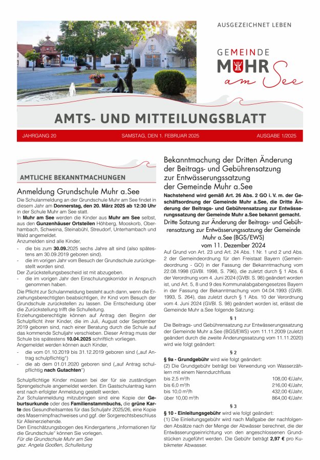 Muhrer Heimatbrief Amts- u Mitteilungsblatt der Gemeinde Muhr a See Titelblatt 01/2025