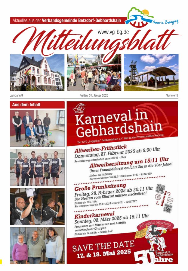 Aktuelles aus der VG Betzdorf-Gebhardshain, Ausgabe Betzdorf Titelblatt 05/2025