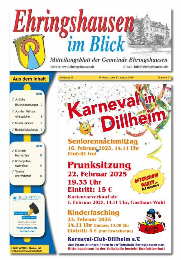 Mitteilungsblatt der Gemeinde Ehringshausen Titelblatt 05/2025