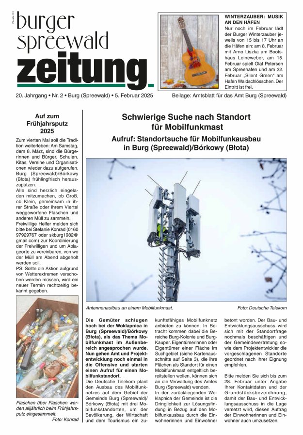 Burger Spreewald Zeitung - Amtsblatt für das Amt Burg (Spreewald) Titelblatt 02/2025
