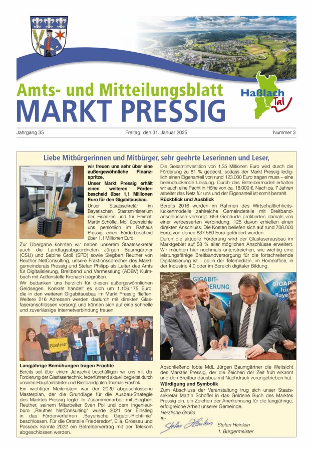 Amtsblatt für den Markt Pressig mit den Gemeindeteilen Titelblatt 03/2025