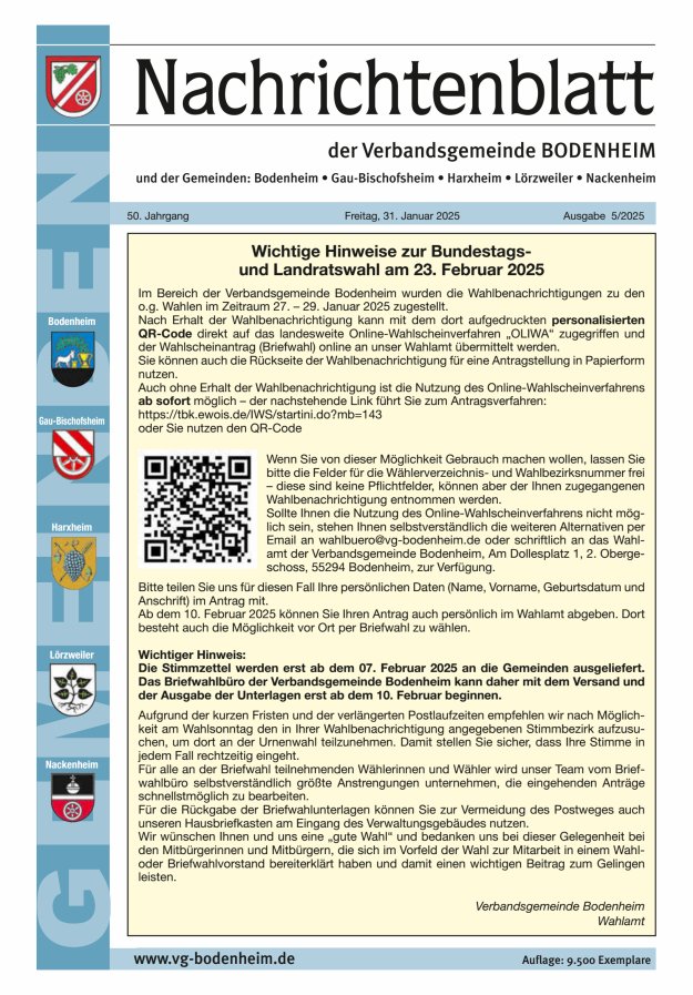 Nachrichtenblatt der VG Bodenheim              Titelblatt 05/2025