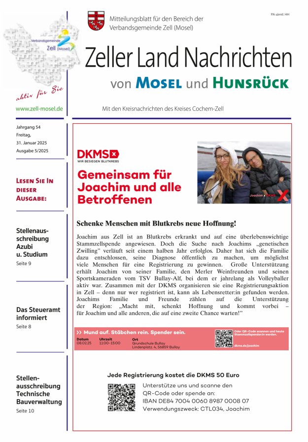 Zeller Land Nachrichten Titelblatt 05/2025