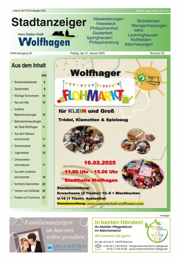 Wolfhager Stadtanzeiger Titelblatt 03/2025