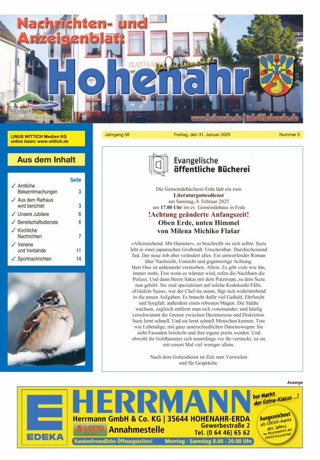 Nachrichten- und Anzeigenblatt für die Gemeinde Hohenahr Titelblatt 05/2025