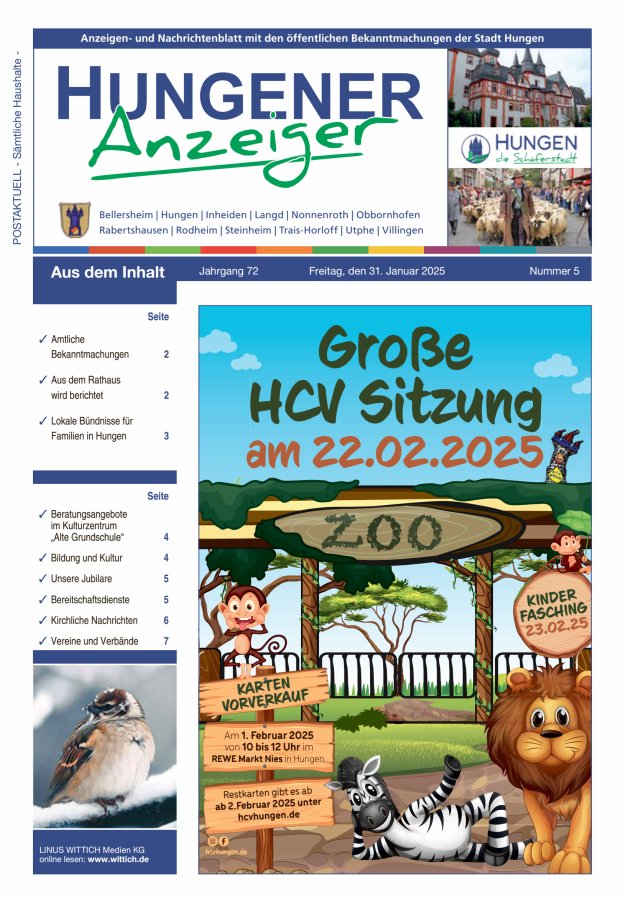 Anzeigen- und Nachrichtenblatt mit den öff  Bekanntmachungen der Stadt Hungen Titelblatt 05/2025