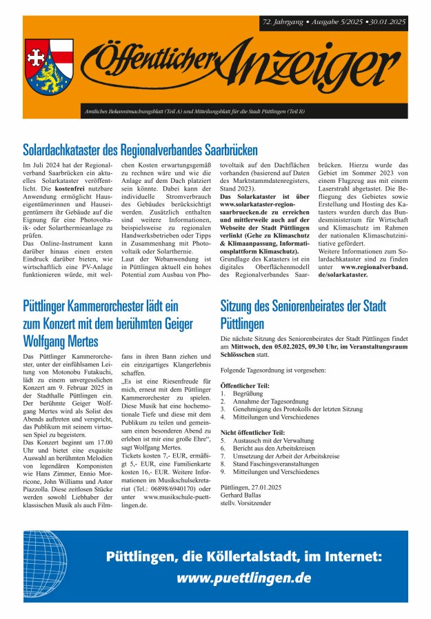 Öffentlicher Anzeiger - Stadt Püttlingen Titelblatt 05/2025