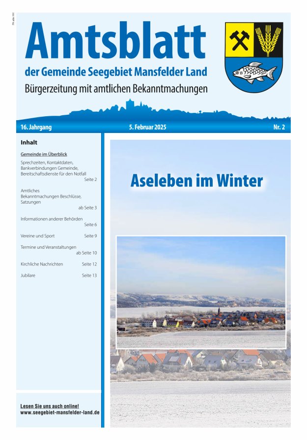 Amtsblatt der Gemeinde Seegebiet Mansfelder Land Titelblatt 02/2025