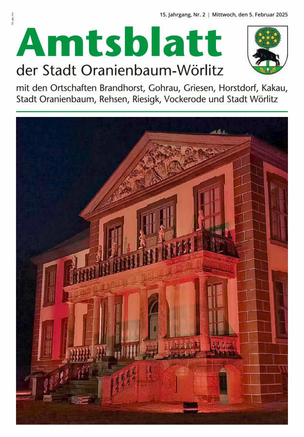 Amtsblatt der Stadt Oranienbaum-Wörlitz mit den Ortschaften Titelblatt 02/2025