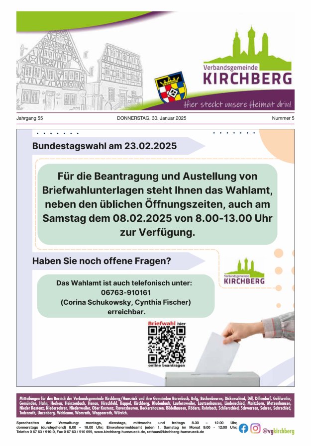 Mitteilungen der Verbandsgemeinde Kirchberg Hunsrück Titelblatt 05/2025