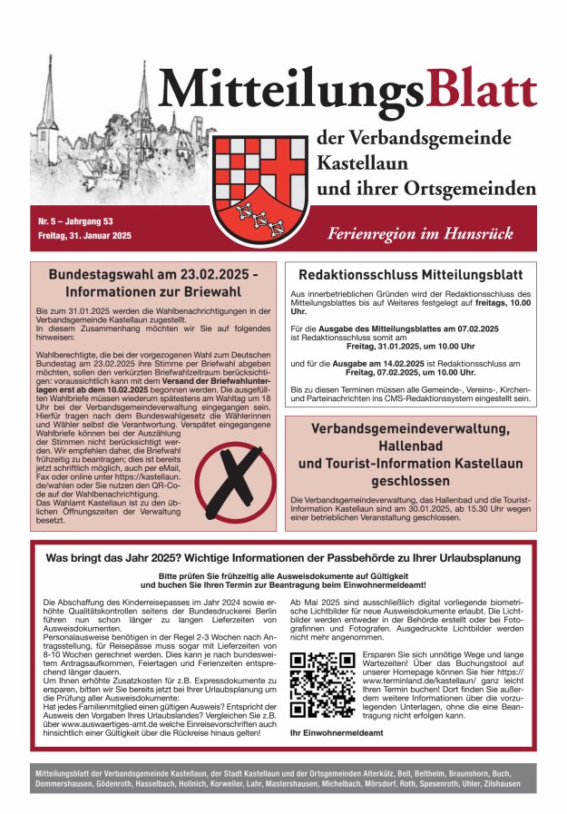 Mitteilungsblatt Kastellaun Titelblatt 05/2025