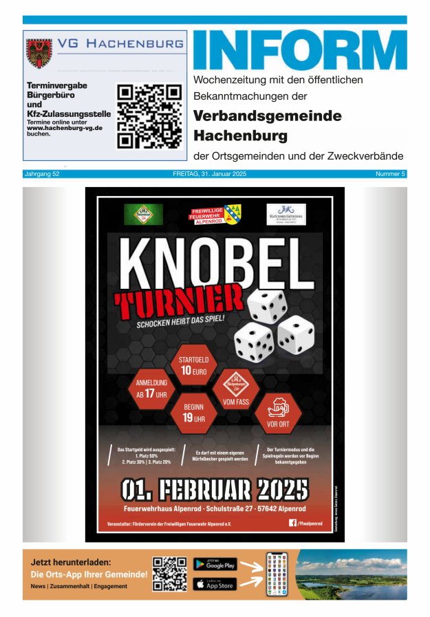 INFORM - Wochenzeitung der Verbandsgemeinde Hachenburg Titelblatt 05/2025