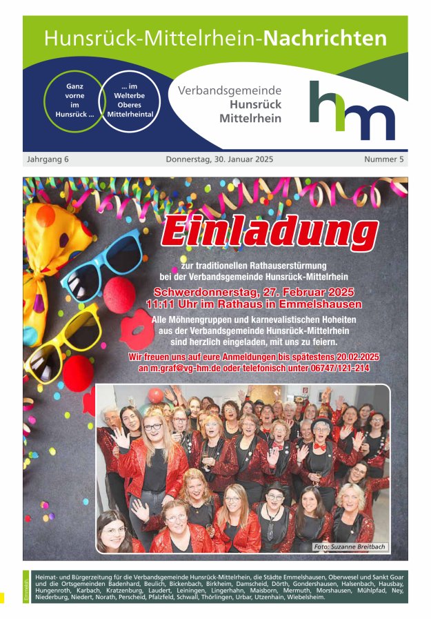 Hunsrück-Mittelrhein Nachrichten Ausgabe Emmelshausen Titelblatt 05/2025
