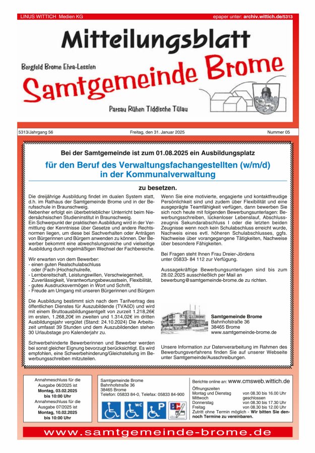 Mitteilungsblatt der Samtgemeinde Brome Titelblatt 05/2025