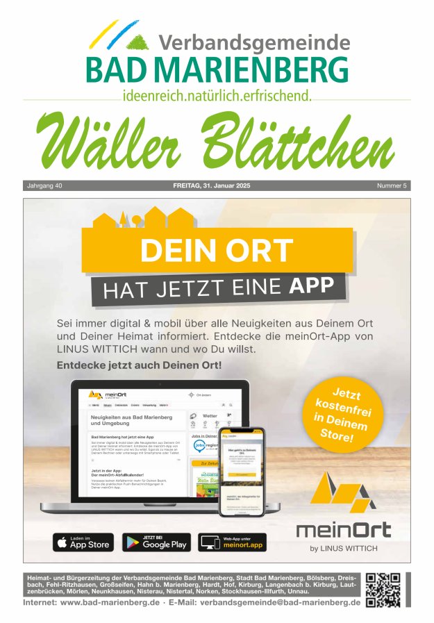 Wäller Blättchen - Verbandsgemeinde Bad Marienberg Titelblatt 05/2025