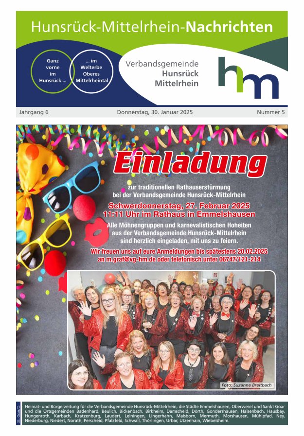Hunsrück-Mittelrhein Nachrichten Ausgabe St Goar Oberwesel Titelblatt 05/2025