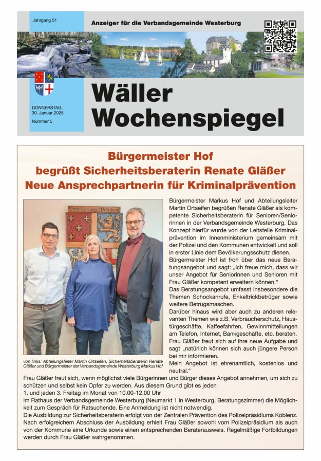 Wäller Wochenspiegel - Anzeiger für die Verbandsgemeinde Westerburg Titelblatt 05/2025
