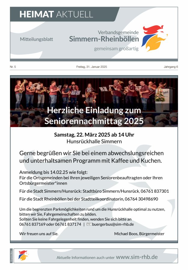 Heimat Aktuell Mitteilungsblatt der VG Simmern-Rheinböllen-Ausg Rheinböllen Titelblatt 05/2025