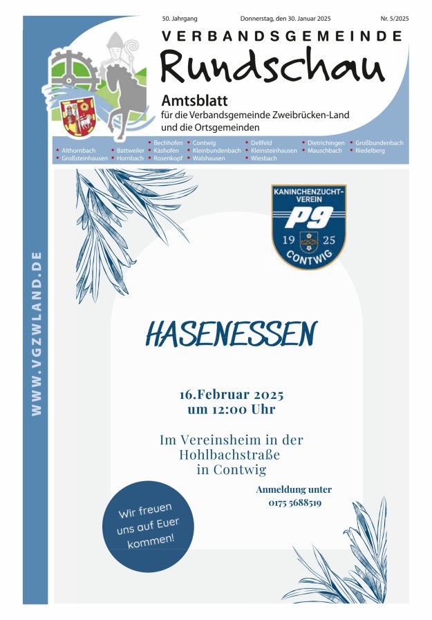 Verbandsgemeinde Rundschau Zweibrücken-Land Titelblatt 05/2025