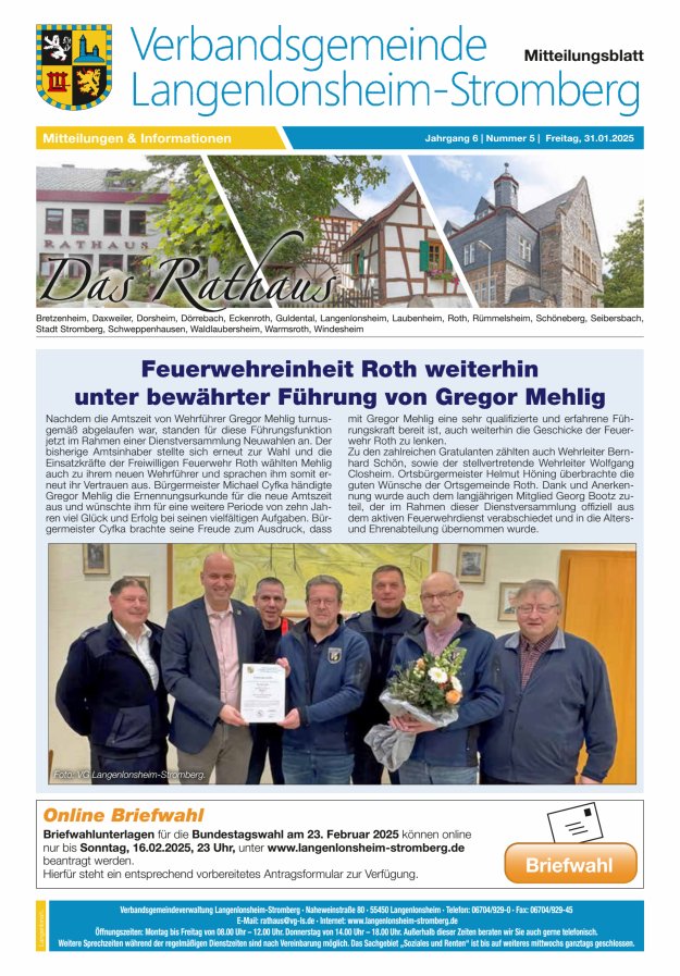 Das Rathaus - MTB d VG Langenlonsheim-Stromberg Titelblatt 05/2025