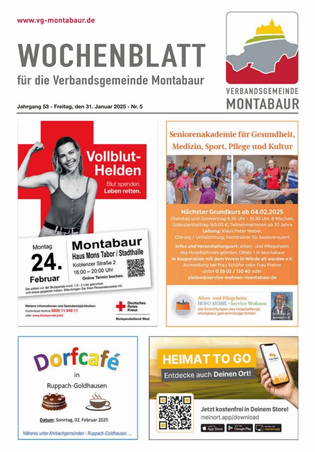 Wochenblatt der Verbandsgemeinde Montabaur Titelblatt 05/2025