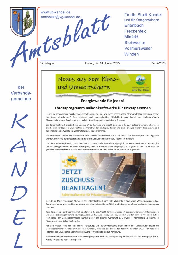 Amtsblatt VG Kandel Titelblatt 05/2025