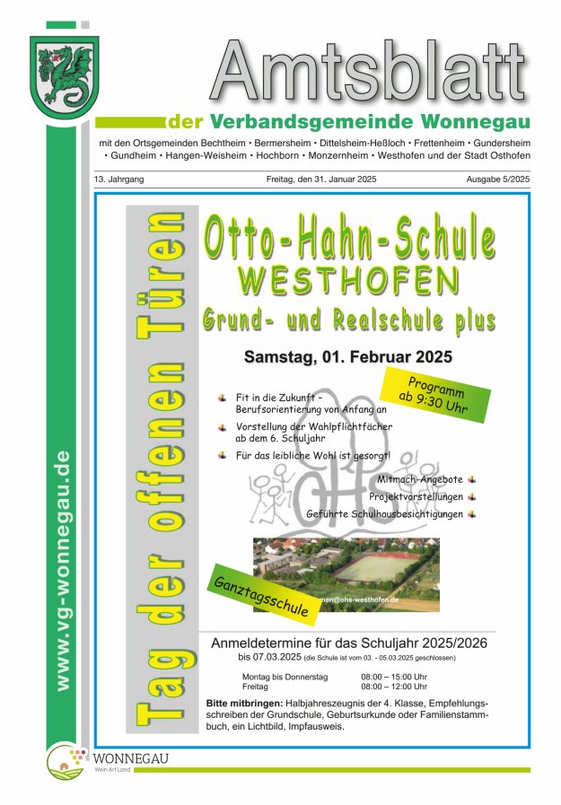 Amtsblatt VG Wonnegau Titelblatt 05/2025