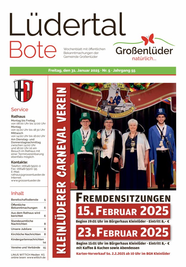 Wochenblatt mit öffentlichen Bekanntmachungen der Gemeinde Großenlüder Titelblatt 05/2025