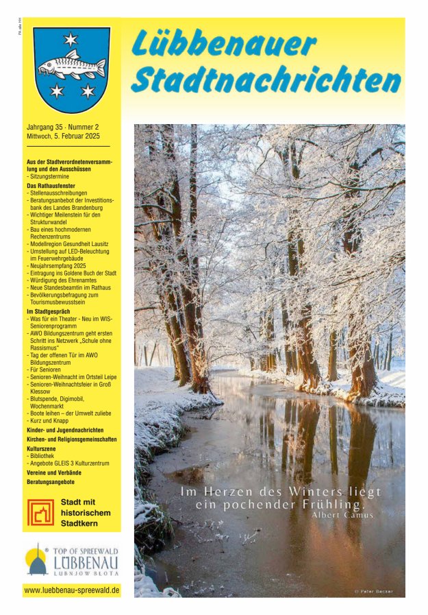 Lübbenauer Stadtnachrichten – Amtsblatt für die Stadt Lübbenau/Spreewald Titelblatt 02/2025