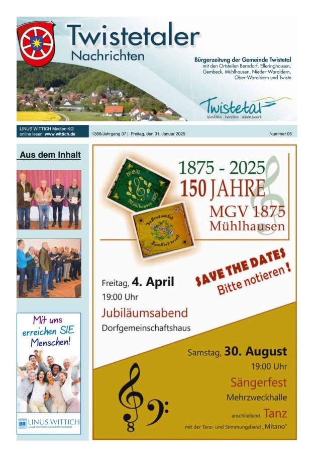 Twistetaler Nachrichten Titelblatt 05/2025