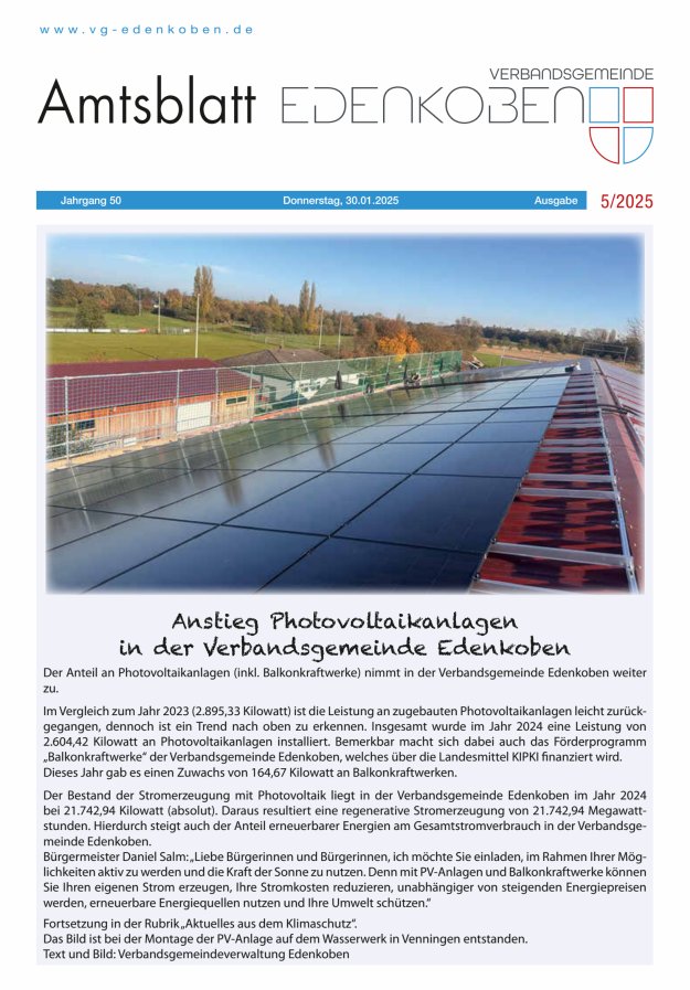 Amtsblatt VG Edenkoben Titelblatt 05/2025