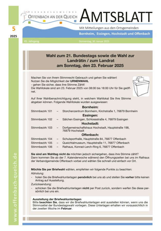Amtsblatt VG Offenbach an der Queich Titelblatt 05/2025