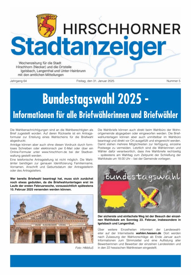 Hirschhorner Stadtanzeiger Titelblatt 05/2025